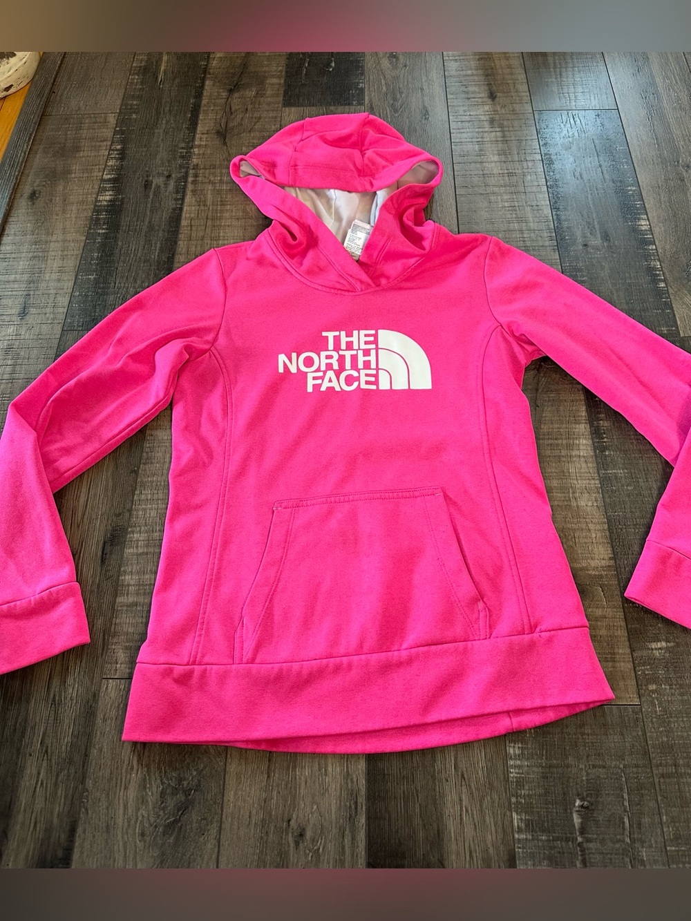 The North Face Hoodie Womens Small Bright Pink Pullover Hoodie Spell Out Logo